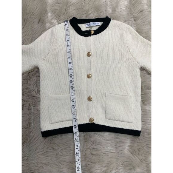 ZARA GOLDEN BUTTON KNIT CARDIGAN SWEATER BLACK WHITE MEDIUM - Picture 5 of 6